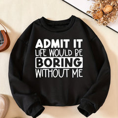 Girls' Fun Saying Print Casual Crew Neck Sweatshirt Top Pullovers