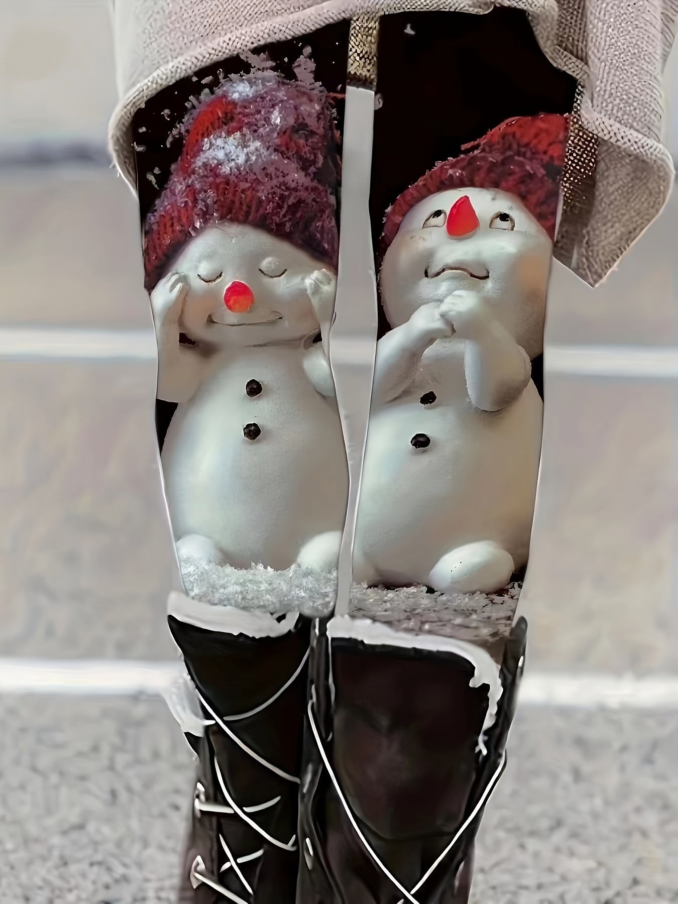 Women's Plus Snowman Print High Rise Skinny Trousers