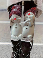 Women's Plus Snowman Print High Rise Skinny Trousers