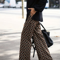 Women's Plus Argyle Print High Rise Wide Leg Trousers