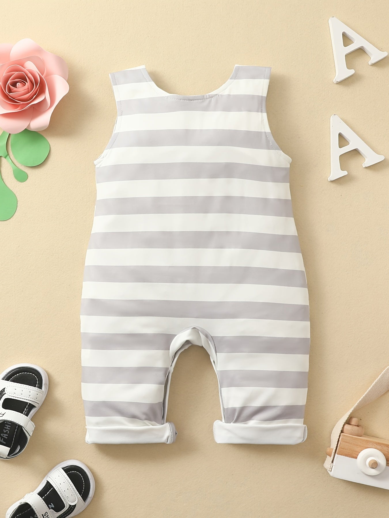 Baby Girls Striped Elephant Romper Sleeveless Soft Comfortable