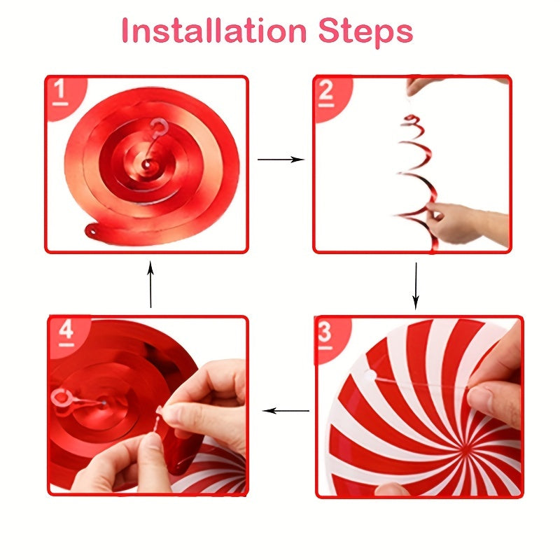 52pcs Christmas Peppermint Candy Hanging Decorations Xmas Party Ceiling Swirls