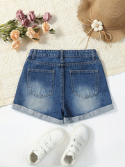 Girls' Ripped Roll Up Denim Shorts for Summer