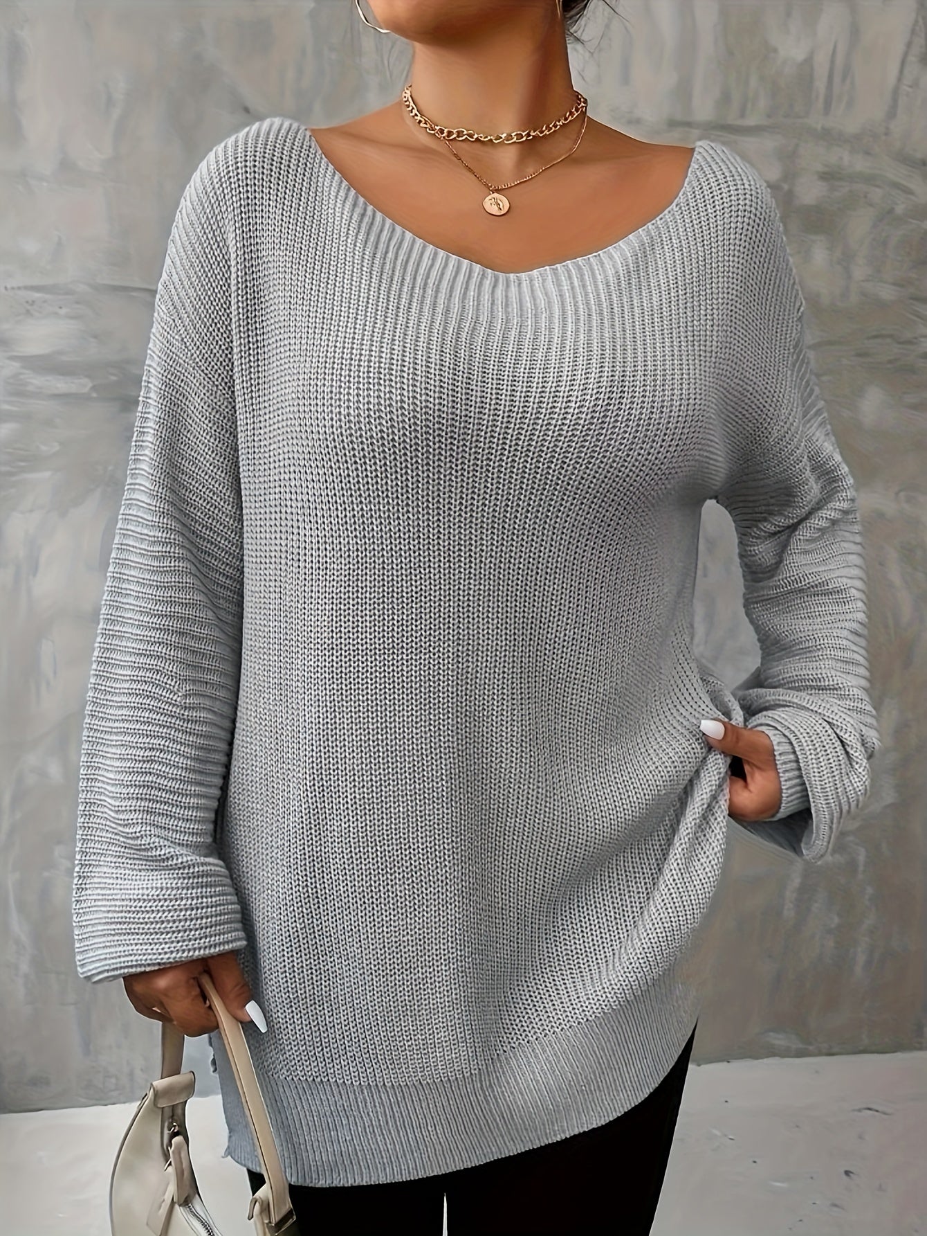  Casual Sweater Women's Solid Long Sleeve Loose Pullover Jumper