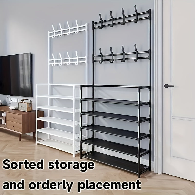 Standing Floor Coat Rack Shoes Rack Storage Garment Rack Entryway Carbon Steel