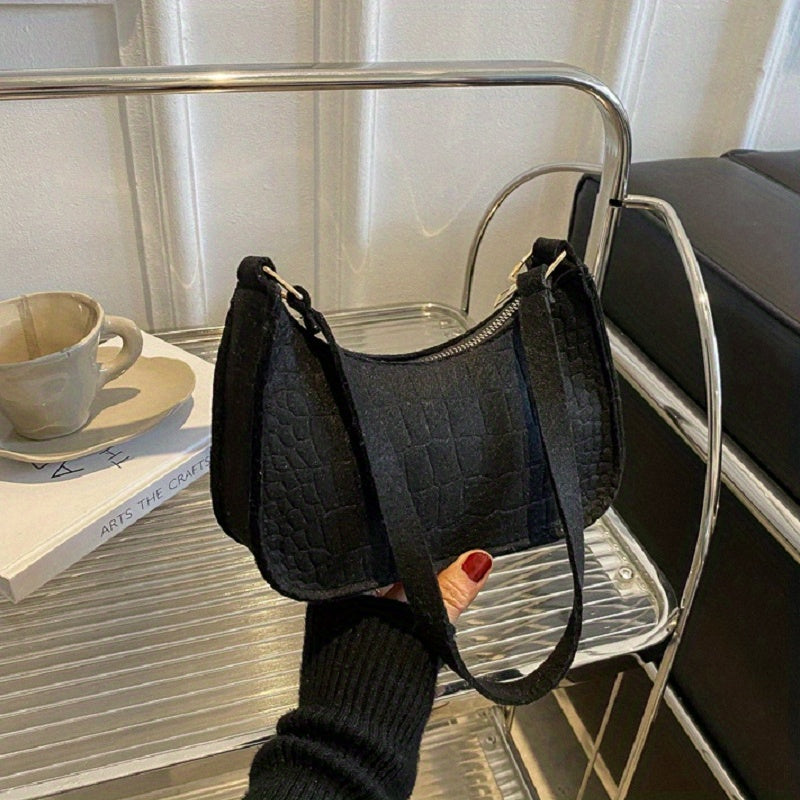 Crocodile Embossed Stylish Shoulder Bag Versatile Handbag Zipper Underarm Bag