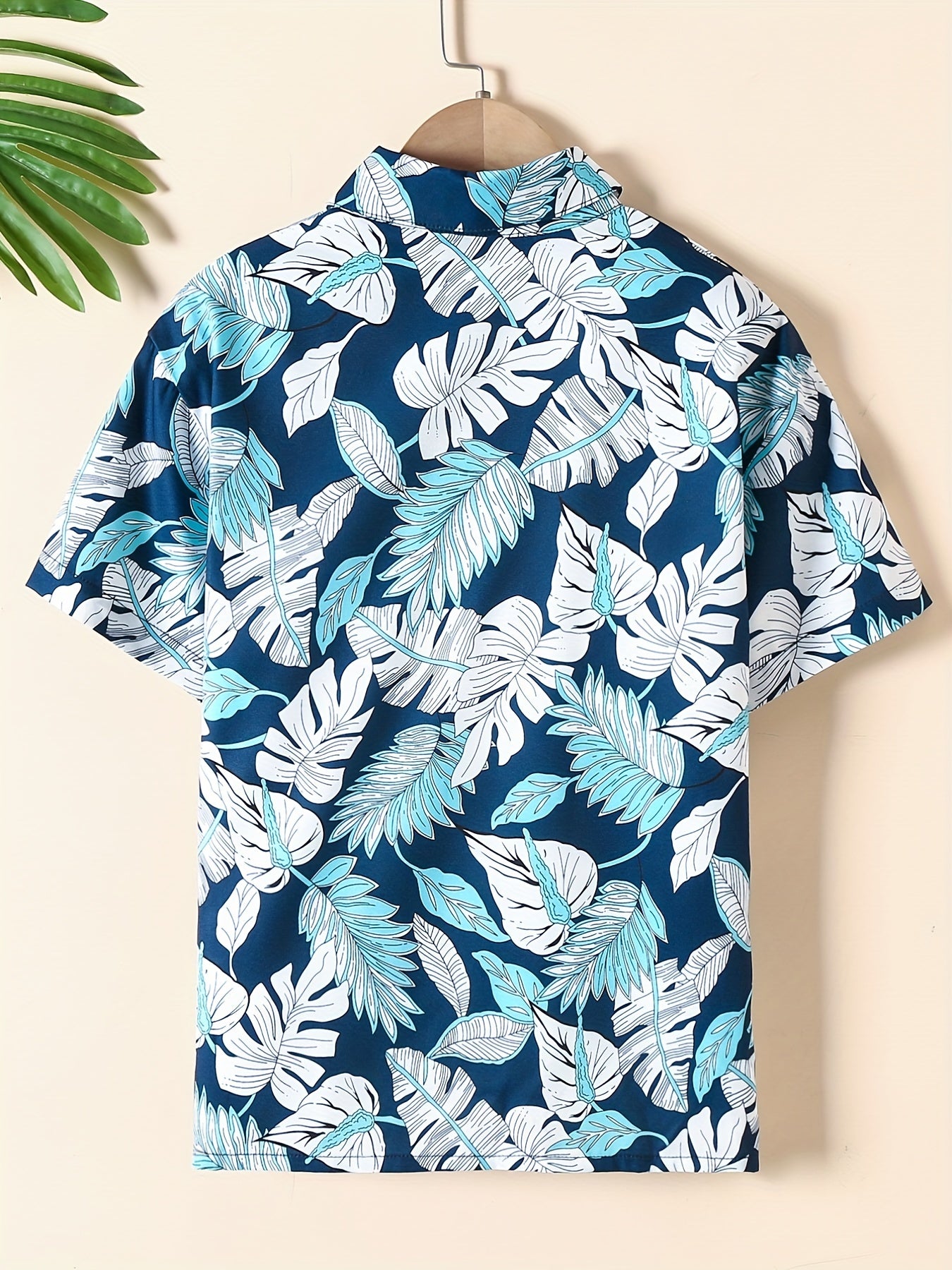 Boys Leaf Print Short Sleeves Shirt For Vacation Beach Kids Summer Clothes