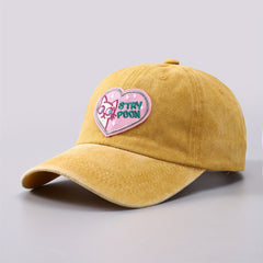 Heart Cat Patch Baseball Cap Embroidery Washed Distressed Cotton Sun Hat