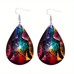 7 Chakra Teardrop Earrings PU Leather Jewelry