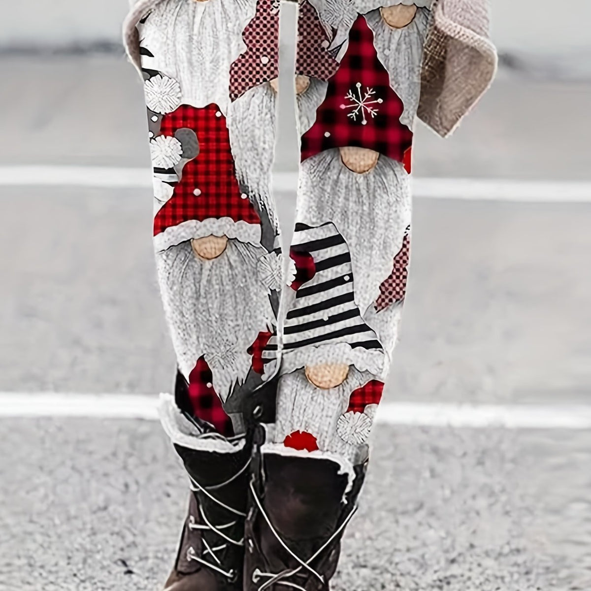 Santa Claus Pattern Leggings High Waist Boho Skinny Winter Women's Clothing