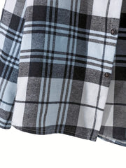  Plaid Print Long Sleeve Button Up Collar Shirt