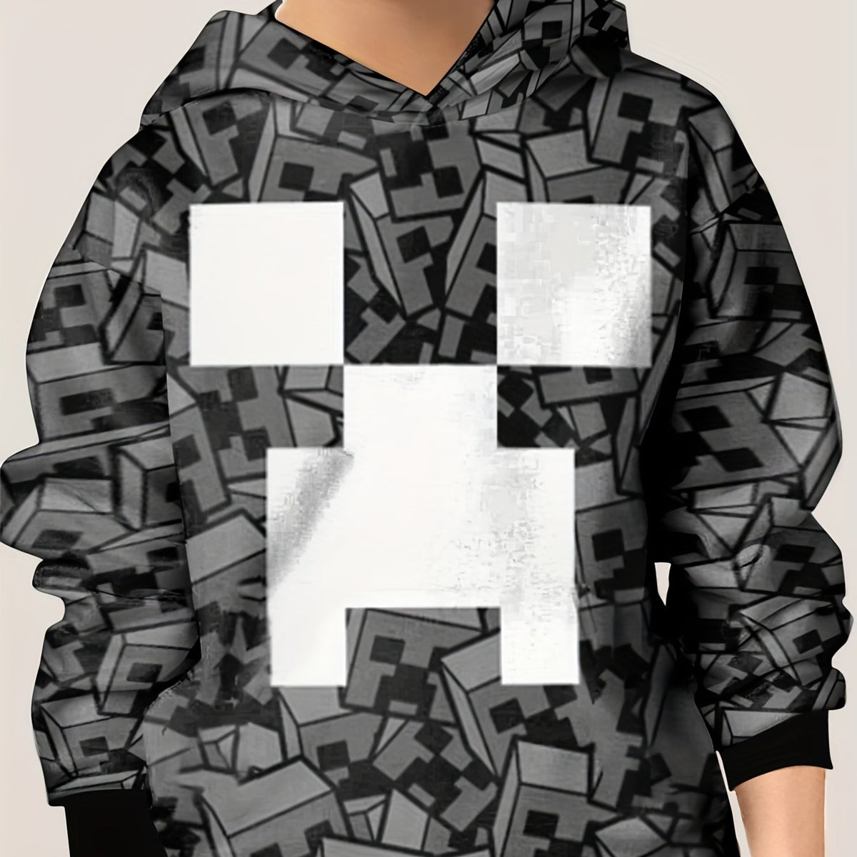 Cube Face Pattern Hoodie For Kids Unisex Pullover Casual Hooded Long Sleeve Top