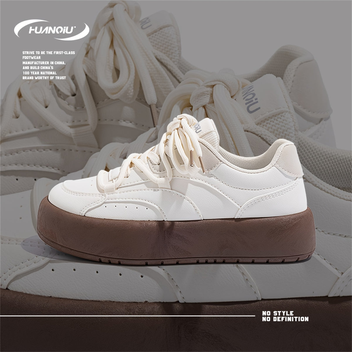 HUANQIU Round Toe Lace-up Skate Shoes Lightweight Sports Sneakers