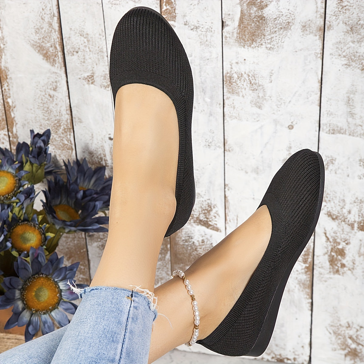 Women's Knit Flat Shoes Slip On Low Top Casual Walking Driving Flats