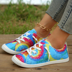 Women's Tie Dye Canvas Sneakers Low Top Flat Shoes