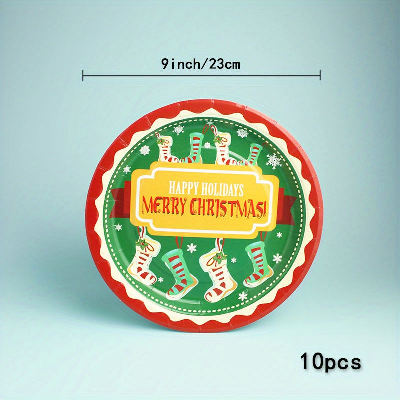 10pcs Christmas Beach Theme Disposable Dinner Plate Paper Cup Tableware