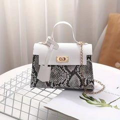 Snake Skin Pattern Crossbody Bag Turn Lock Chain Bag