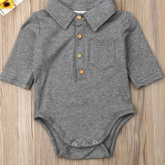 Baby Boy Romper Lapel Button Closure Front Gentleman Jumpsuit