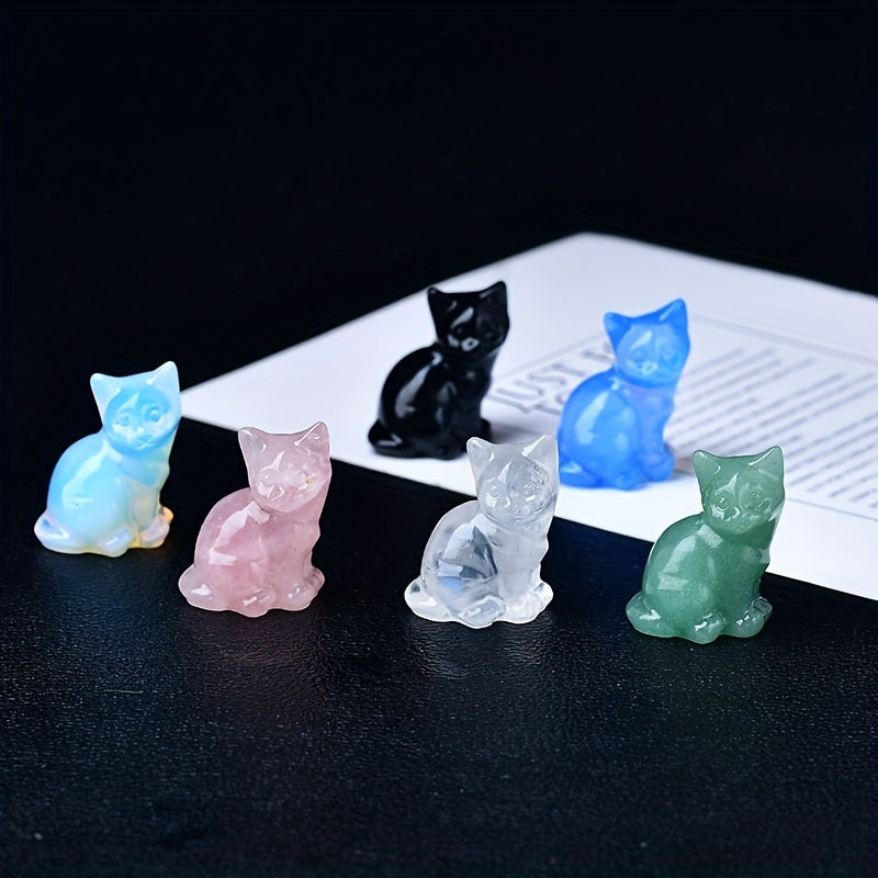 1pc Crystal Carved Cat Pocket Gift Healing Stone Moonsto
