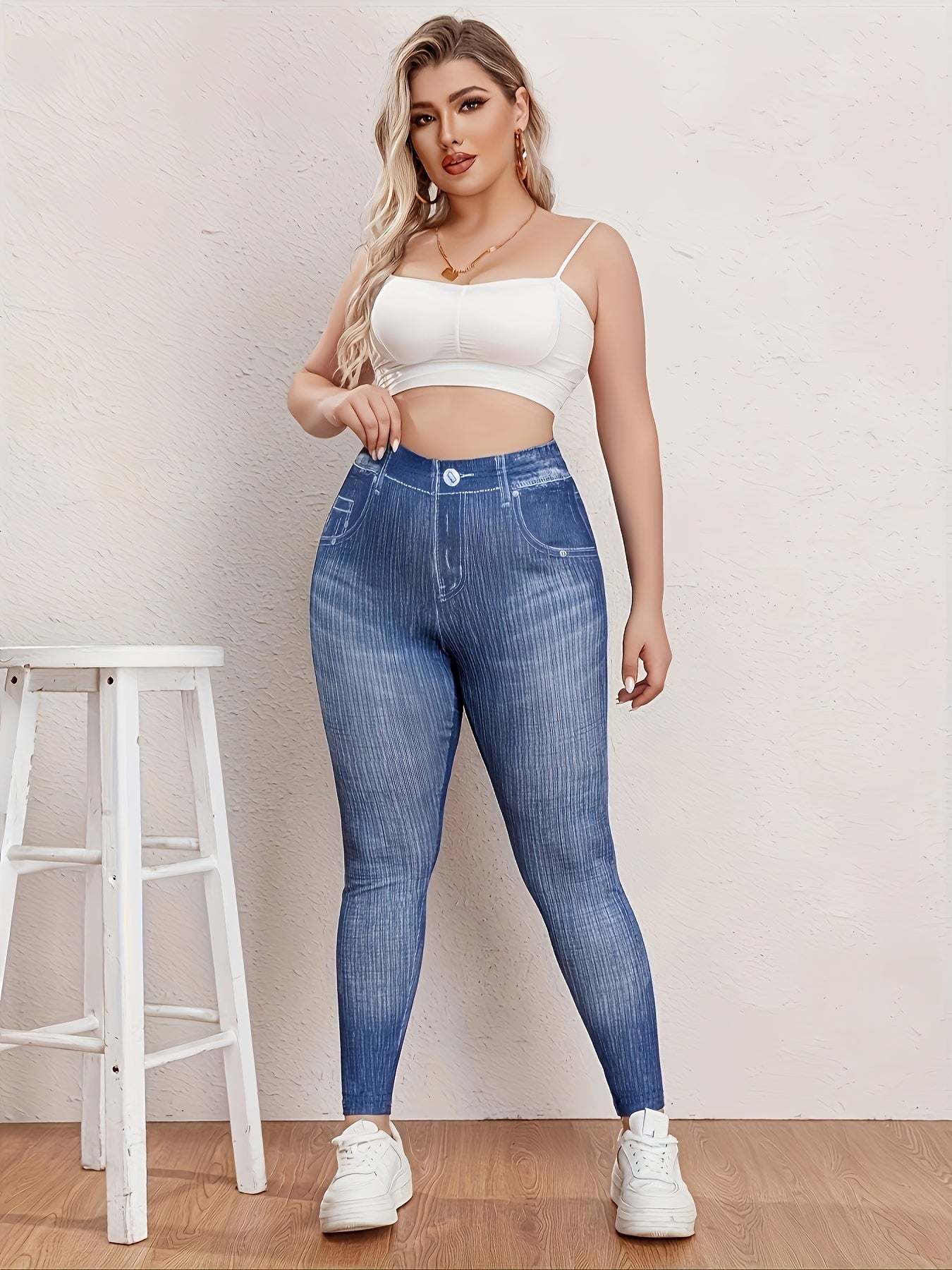  Denim Print High Waisted Leggings