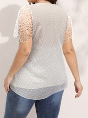  Lace Flocked Dot Short Sleeve Blouse