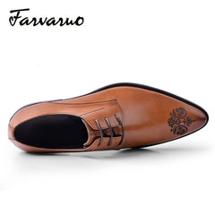 FARWARWO Leather Pointed Toe Derby Shoes Wedding Office