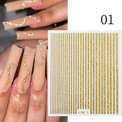 3D Lines Nail Stickers Holographic Silvery Rose Metal Stripe Letters Decals