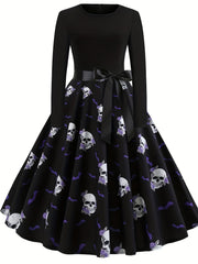  Women's Ghost & Spider Web Print A-Line Dress