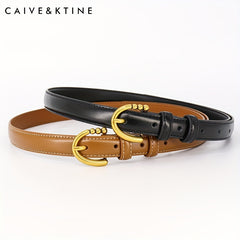 Thin Leather Belt Oval Pin Buckle Solid Jeans Pants Coat Girdle Women