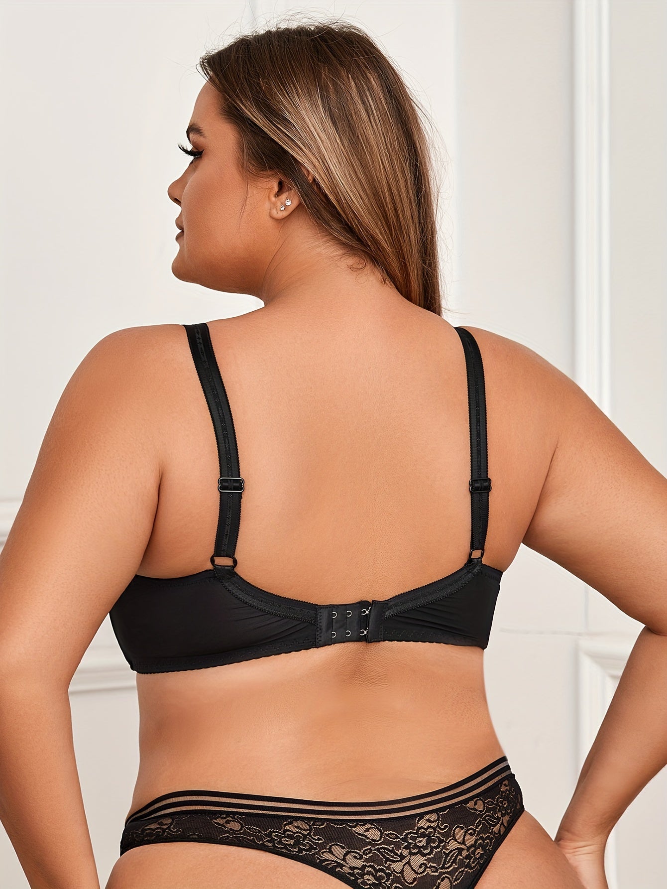  Sexy Bra Women's Plus Contrast Lace Full Cover Mini Bow Front