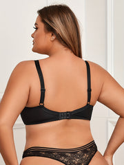  Sexy Bra Women's Plus Contrast Lace Full Cover Mini Bow Front