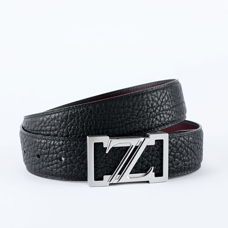 Men's Raw Cut Out Letter Buckle Belt Smooth Top Coat 304 Stainless Steel