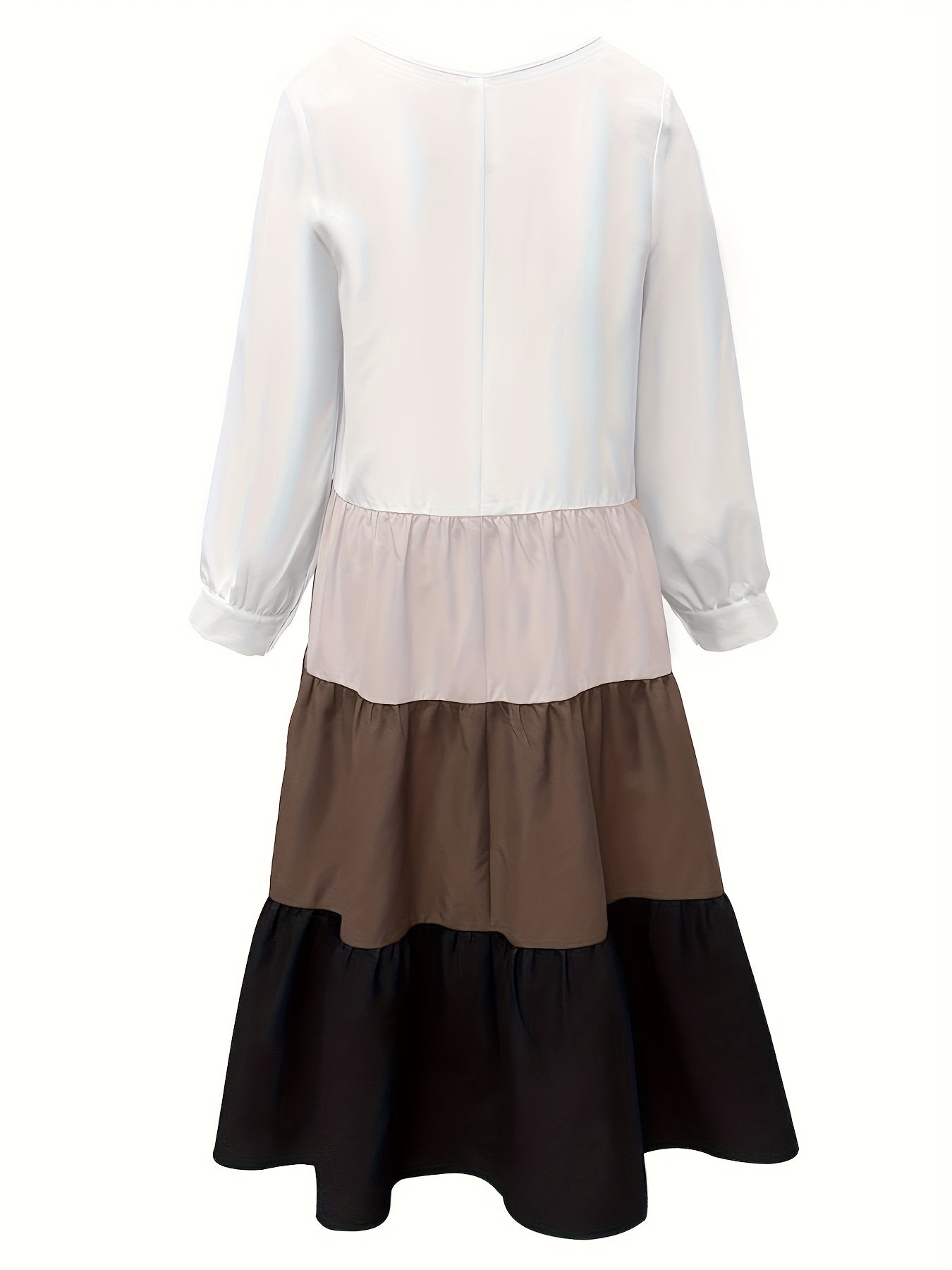  Colorblock Long Sleeve Maxi Dress