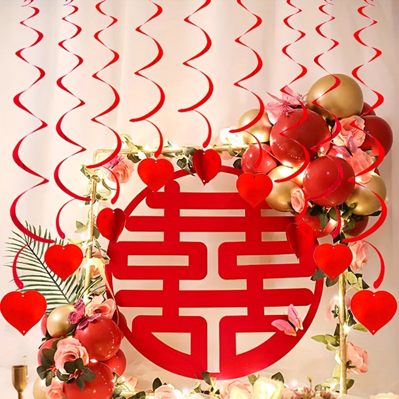 6 Pcs Red Heart Swirls for Anniversaries and Parties