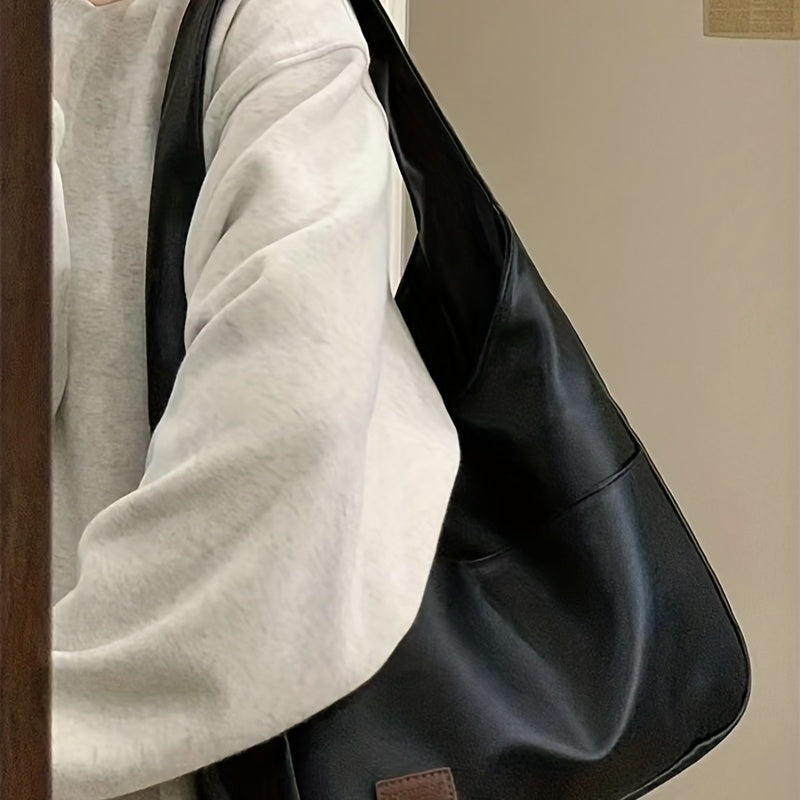 Retro Casual Hobo Bag Large Capacity Solid PU Shoulder Bag Women's Tote Bag