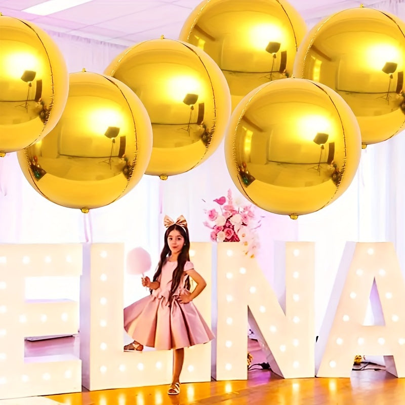 6pcs Golden Tin Foil Balloon 55 88 Cm Round 360 Degree Golden Balloon