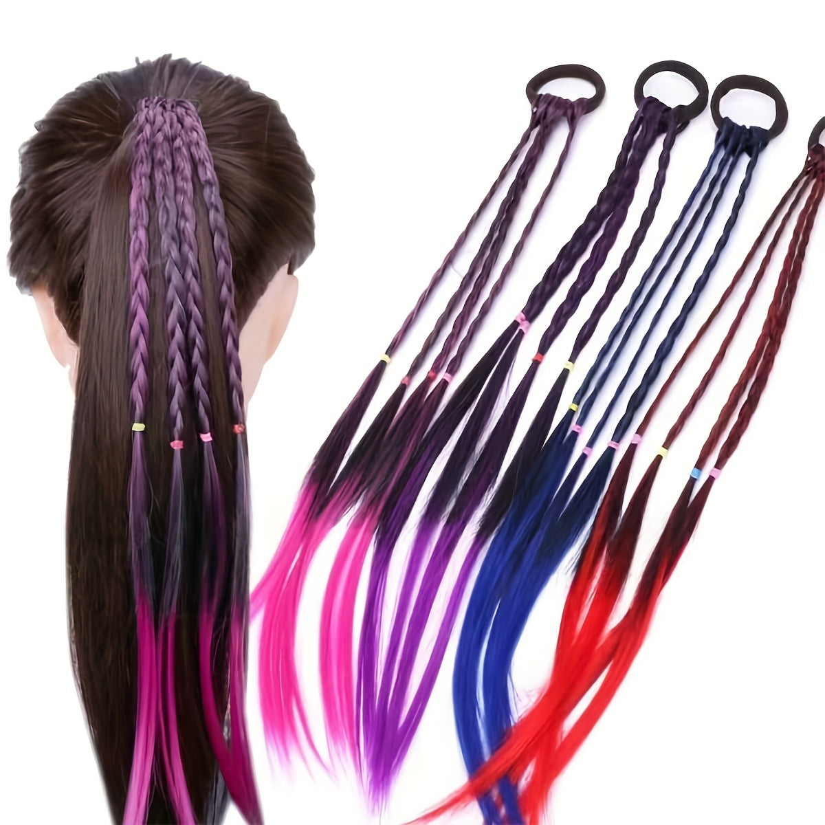 3pcs 4pcs Gradient Braid Wigs With Hair Ties - Hair Accessories for Girls