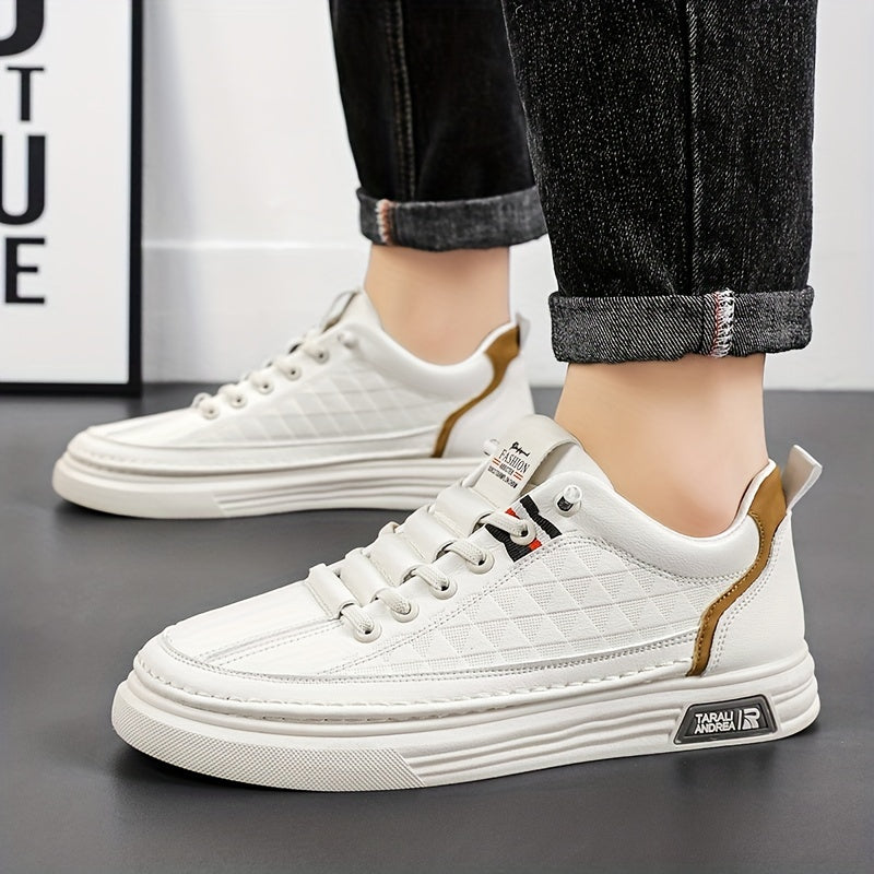 Men's Lace-up Sneakers Easy Clean PU Leather Skate Shoes Good Traction