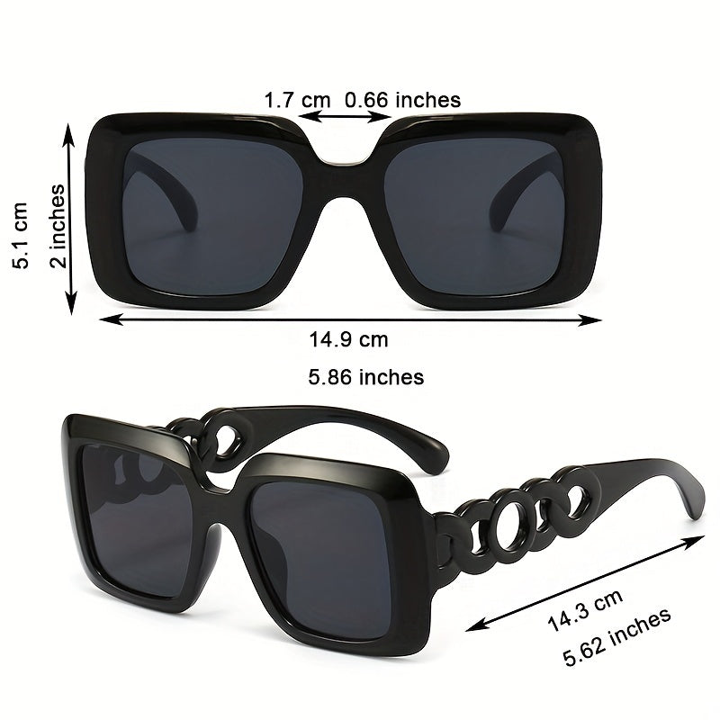 Square Frame Sunglasses Casual Photo Prop Glasses Chain UV400