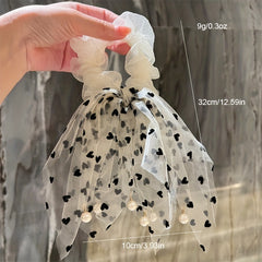Heart Shape Pattern Hair Tie Small Faux Pearl Hair Tassel Mesh Large Scrunchie