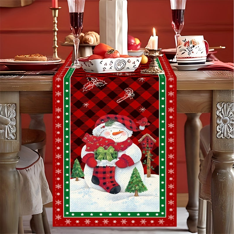 Red Plaid Santa Claus Table Runner - Christmas Decor