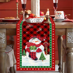 Red Plaid Santa Claus Table Runner - Christmas Decor