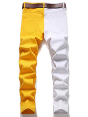 Men's Slim Fit Block Jeans Stretch Denim Pants