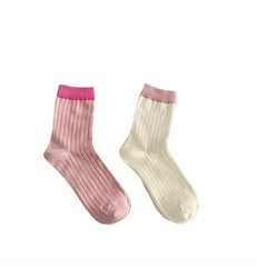 Colorblock Crew Socks Breathable Mid Tube Stockings