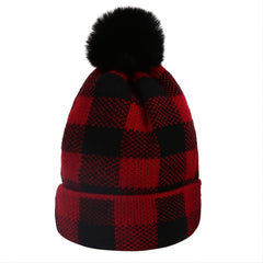 Red & Plaid Christmas Pom Pom Hat Set