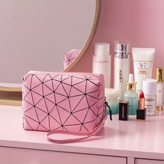 Argyle Pattern Cosmetics Bag PU Leather Makeup Storage Bag