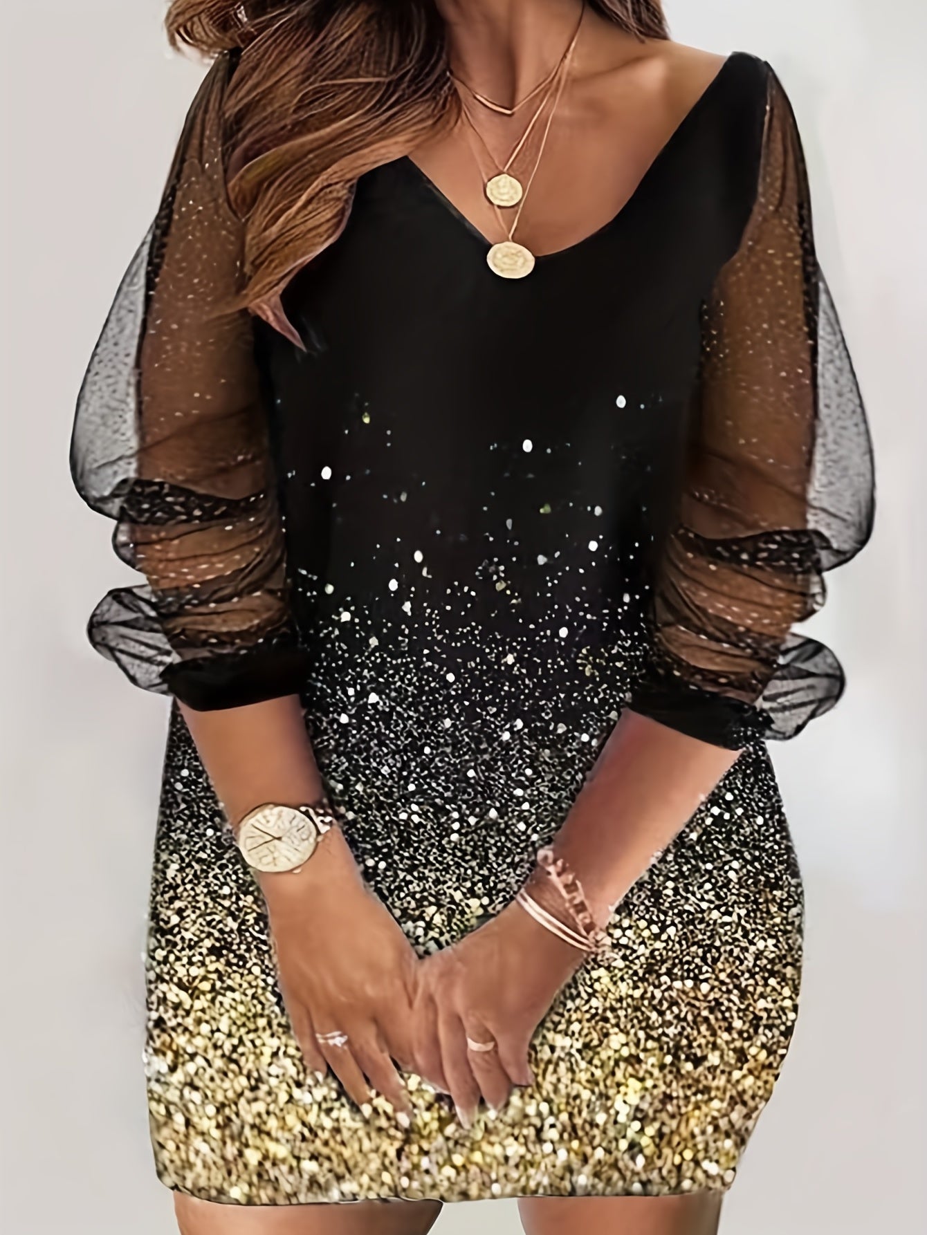 Women's Floral Print Long Sleeve V Neck Dress