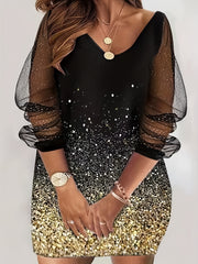  Women's Floral Print Long Sleeve V Neck Dress