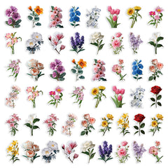 50pcs Transparent Floral PET Stickers - Reusable Self Adhesive Decals