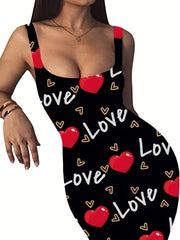 Plus Size Casual Dress Women's Plus Art Letter & Heart Print Bodycon Tank Dress